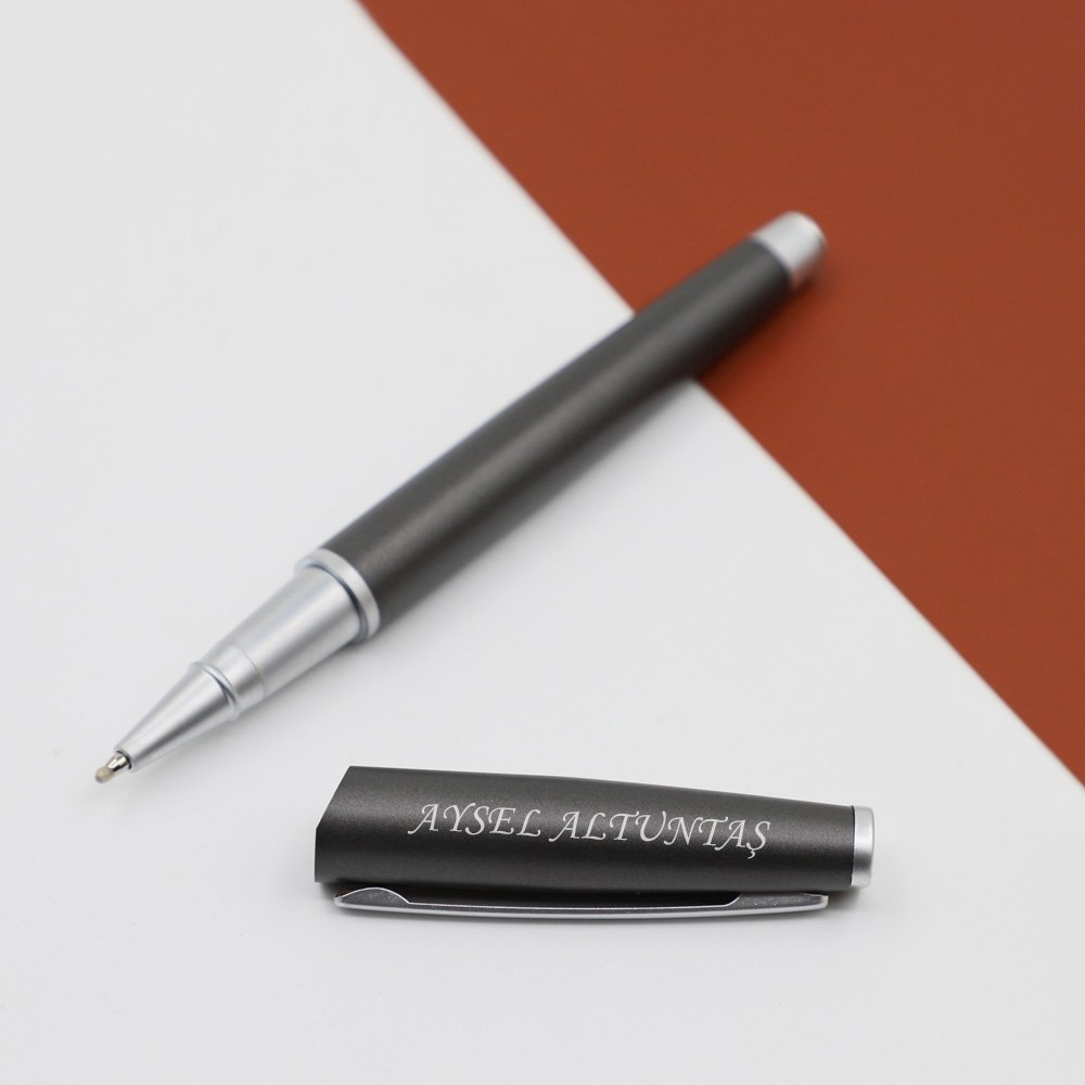 Vogven Marka İsme Özel Prestij Mat Füme Roller Kalem - Görsel 3