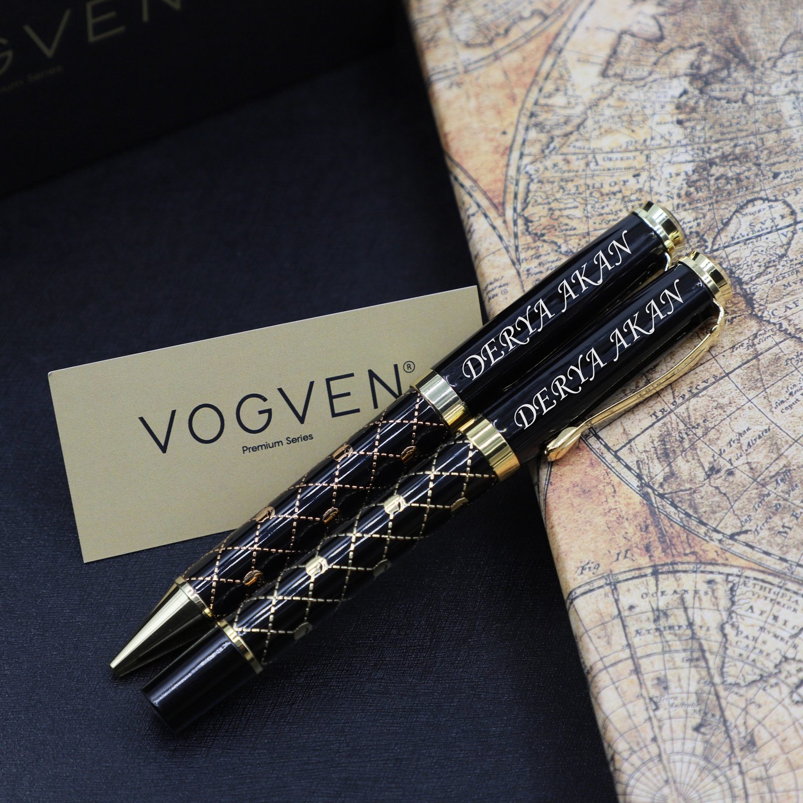 Vogven Marka İsme Özel Baklava Desenli Roller ve Tükenmez Kalem Seti - Görsel 2