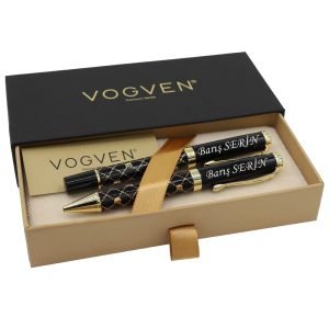Vogven Marka İsme Özel Baklava Desenli Roller ve Tükenmez Kalem Seti