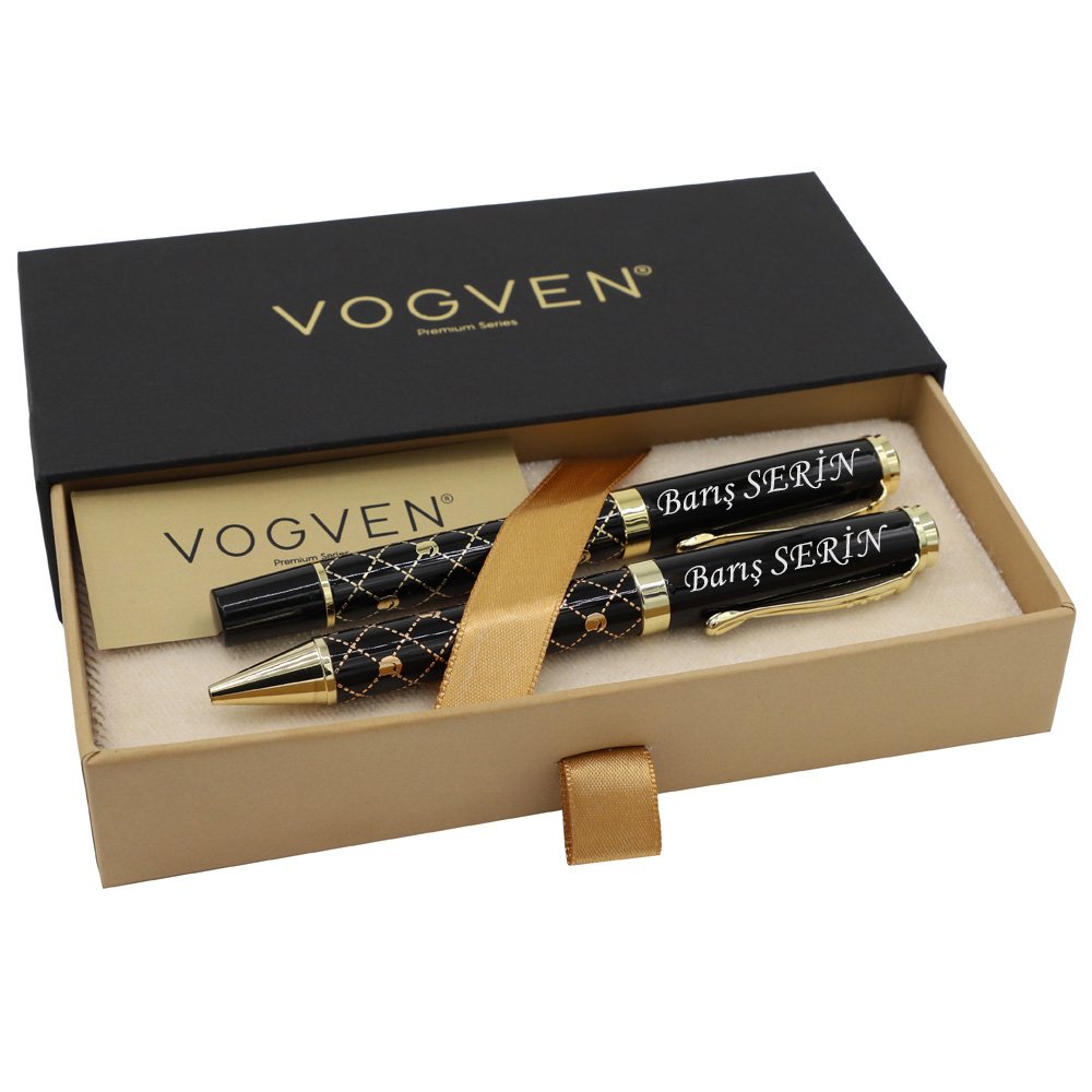 Vogven Marka İsme Özel Baklava Desenli Roller ve Tükenmez Kalem Seti