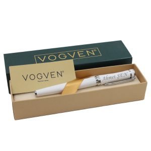 Vogven Marka İsme Özel Metal Roller Kalem - Beyaz