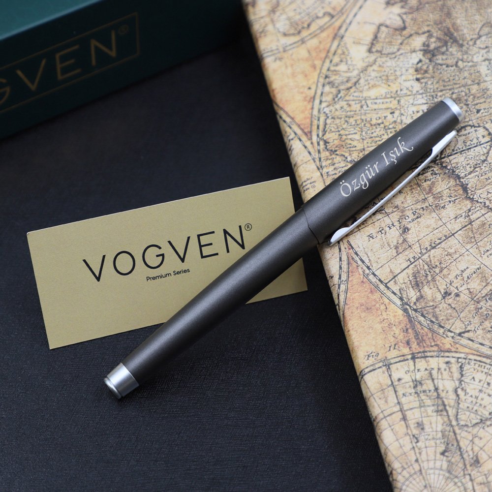 Vogven Marka İsme Özel Prestij Mat Füme Roller Kalem - Görsel 2